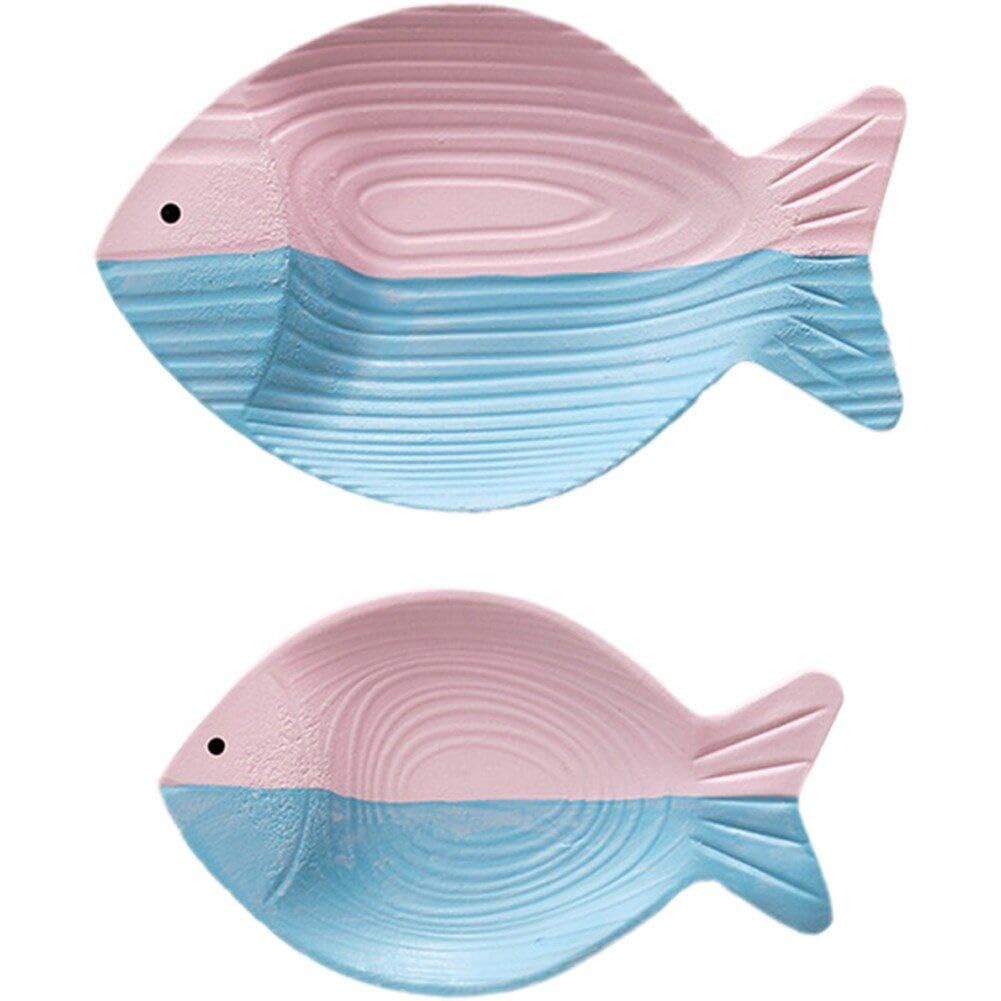 Poisson en bois sculpté main : lot de 2 sculptures murales 3D chic