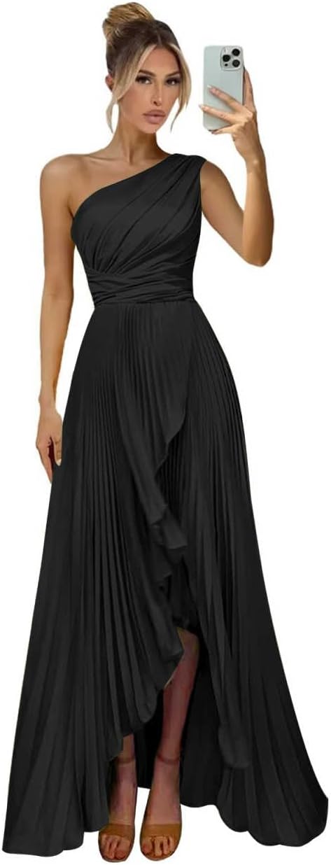 Women's One Shoulder Satin Bridesmaid Dresses Long High Low A-Line Corset Prom Dress 2026