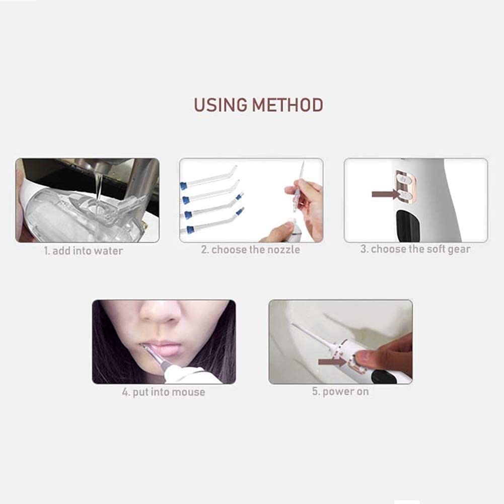 Irblissatore Dentale dell'Acqua Cordless, irrigatore Orale Portatile per Denti, Bretelle, USB Ricaricabile e IPX7 Detergente per i Denti Impermeabile per Viaggi a casa