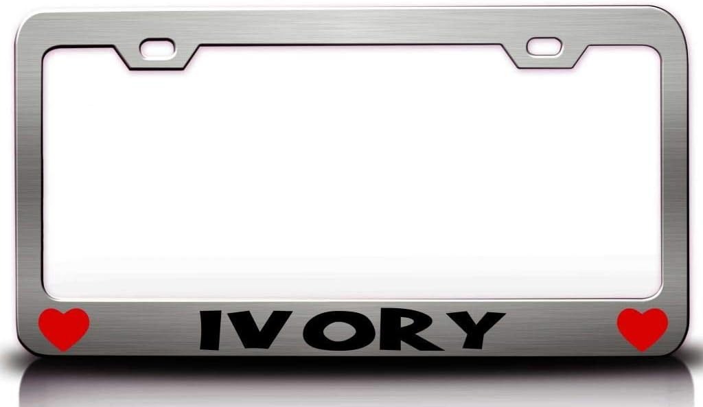 Ivory w/Hearts Metal Car SUV Truck License Plate Frame Ch c38