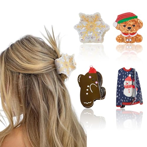 Christmas Hair Accessories for Woman and Girls Christmas Cartoon Cute Christmas Christmas Dog and Others Small Claw Clips Hair Claw Accessories Nonslip Hair Barrettes Decoration（4PCS）