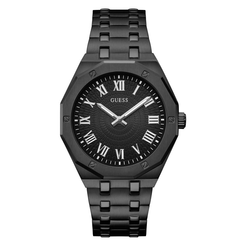 Men's 42mm Watch - Silver Tone Strap Black Dial Silver Case