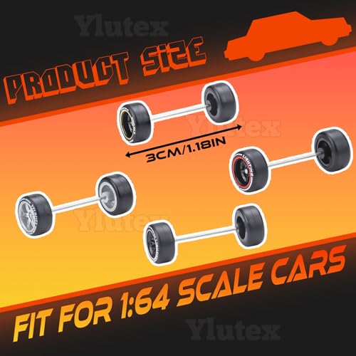Ylutex 1/64 Wheels Mixed/Random Real RidersPrinted Simulation Wheel Rims Tires Set for 10 Cars 1/64 Scale (01)