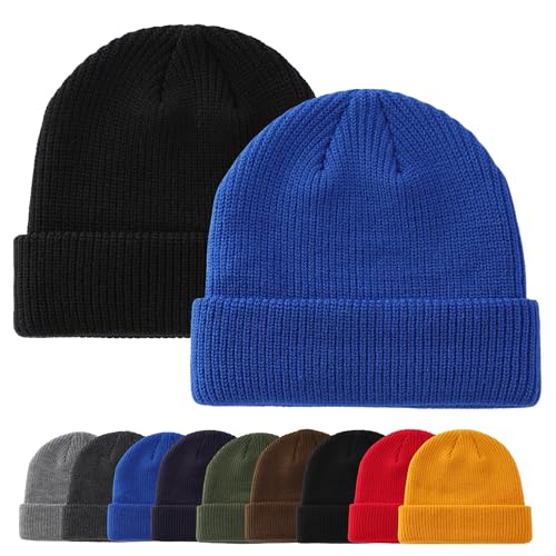 Connectyle Winter Beanies for Men Women Daily Knit Winter Hat Soft Warm Beanie Hat Ski Stocking Skull Cap Black+Royal Blue