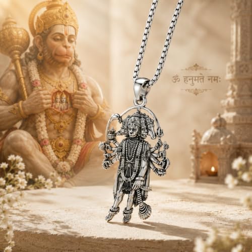 Image of Hanuman Locket for Men & Women | Spiritual Religious Pendant with Chain | Bajrangbali Hanuman Ji Kavach for Protection, Strength, Positive Energy & Devotional Wear Unisex