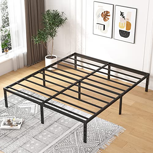 Aldrich 18 Inch Metal Full Size Bed Frame - Black Basic Anti Squeak Steel Slats Platform, Easy Assembly Heavy Duty Noise Free Bedframes, No Box Spring Needed #TOP2