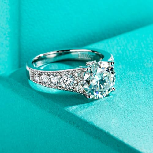 AnuClub Halo Moissanite Engagement Rings 3.8-4.75cttw(3ct Center Stone) D Color VVS1 925 Sterling Silver Vintage Anniversary Wedding Promise Rings for Women with Certificate4