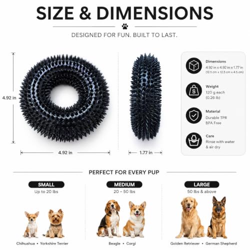 Image of Squeaky Dog Toys for Aggressive Chewers, Floating Donut Ring for Large Dogs | Black TPR dog chew toy for small and medium dogs, teeth cleaning and puppy teething; water toy for fetch and pool play