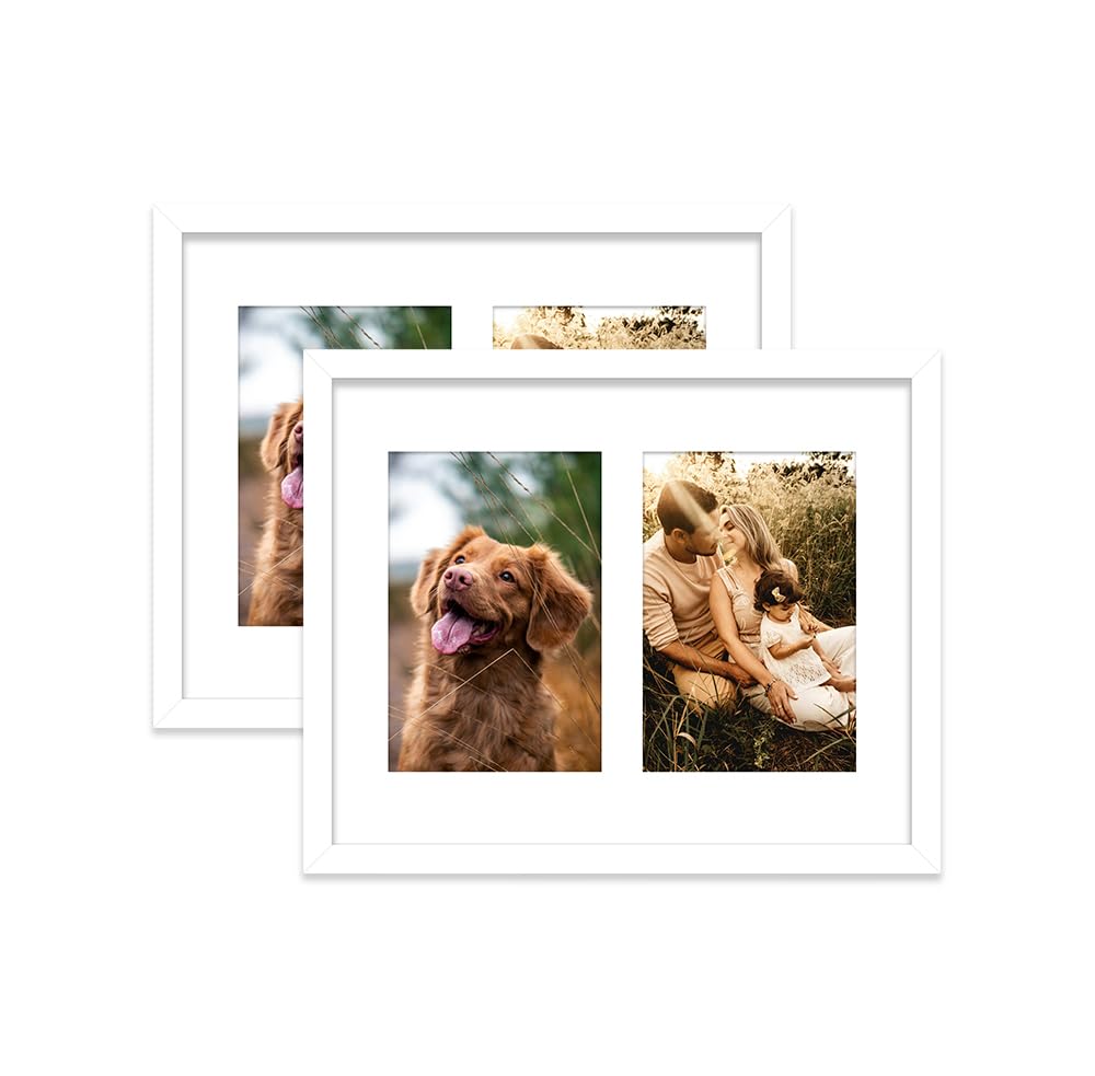 White Multi Photo Frame - Holds 2 x 6x4 Pictures, Family Collage Picture Frame for Wall Display, 10x8 Frame size, Set of 2