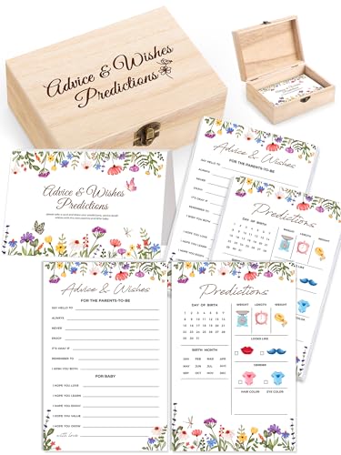 Baby Shower Advice Cards for Parents To Be, Wildflower Design Predictions Advice and Wishes Cards with Box Decorations For New Mommy Baby Shower Games