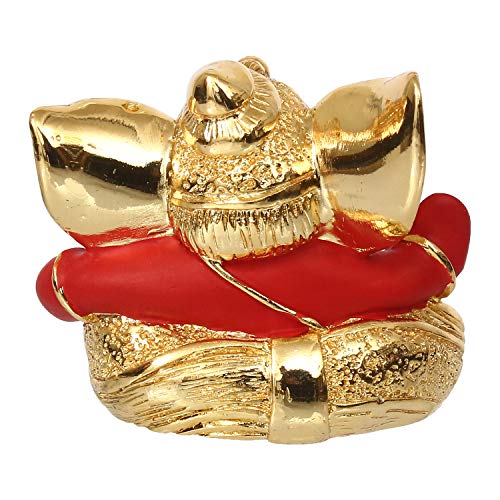 Image of eCraftIndia Golden and Red Polyresin Lord Ganesha Statue for Home, Temple, Office, Car Dashboard Decor - God Idol Gift for Lord Ganesha Devotees - Ideal for Diwali, Ganesh Chaturthi, Birthday