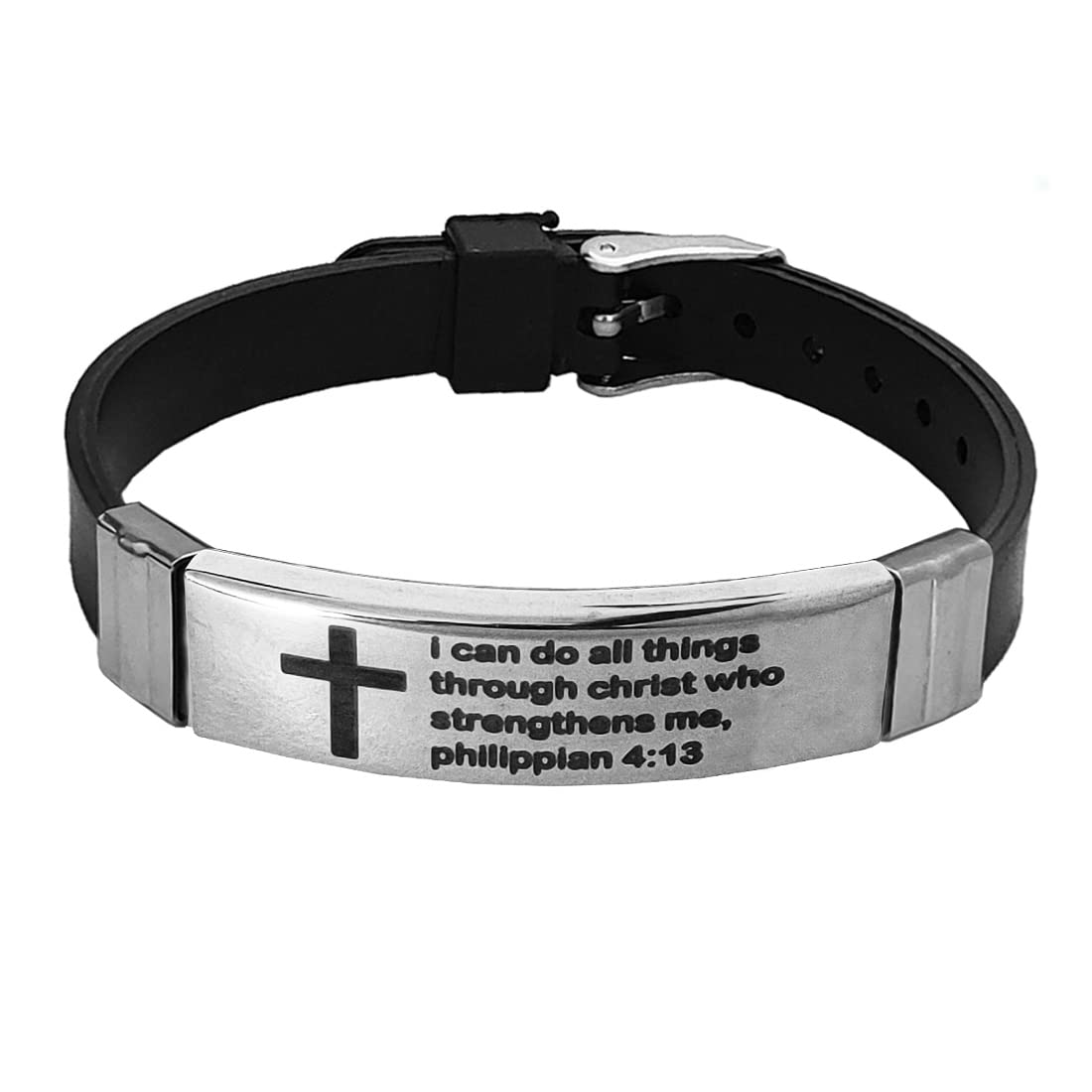 M Men Style I Can Do All Things thought Christ Who Strenth Me With Crusifix Cross (4.13) Silver And Black Stainlees Steel And Selecone Bracelet For Men And women (B0BFX1J856) Amazon Price History, Amazon Price Tracker