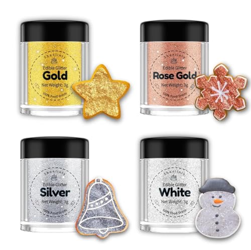 Shanlinly Christmas Edible Glitter Set - 4 Colors Food Grade Edible Glitters for Drink Dust...