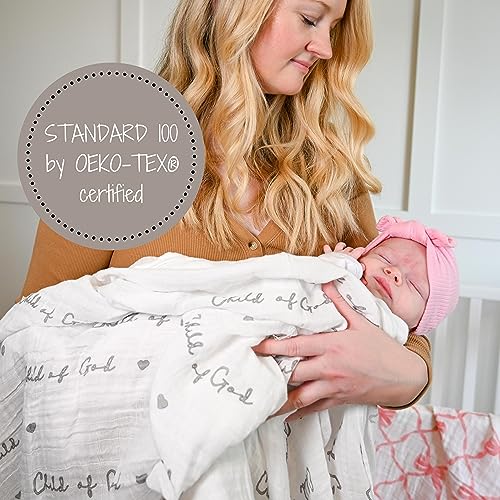 Image of LollyBanks Muslin Swaddle Blankets 2PACK, 100% Cotton Baby Blanket 47 x 47 Inches, Large Baby Swaddle Breathable, Muslin Blankets for Boys and Girls (Child of God and Noah's Ark Print)