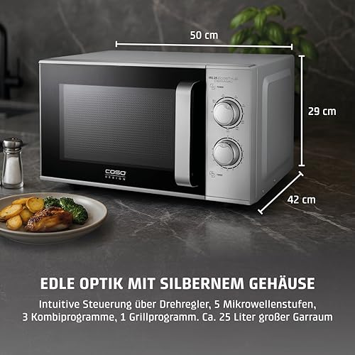 CASO MG 25 Ecostyle Ceramic - Testsieger Haus & Garten Test, Mikrowelle mit Grill, größere Nutzfläche dank CASOTEK Boden, 25 Liter, Garen auf zwei Ebenen