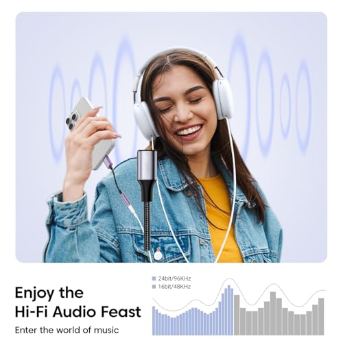 Image of Sounce Lightning to 3.5 mm Converter, Built-in DAC Chip, Braided Cable, Aluminum Body, Supports Both Mic & Audio, Compatible with iPhone 14 | 13 | 12 | 11 | XS | X | 8 | 7 | 6 | 5