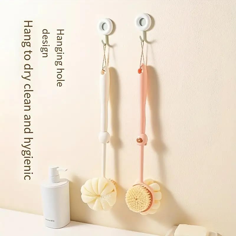 Image of Shower Body Brush with Bristles and Loofah, Back Scrubber Mesh Sponge with Curved Long Handle for Skin Exfoliating Bath, Massage Bristles Suitable for Men and Women