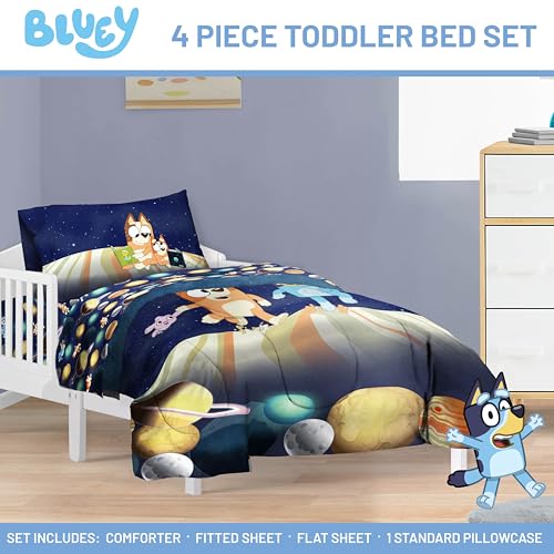 Image of Jay Franco Kids Comforter Set Includes Sheets and Pillow Covers - Soft and Cozy Bed Set for Stylish Room Decor, Blue - Bluey & Bingo, 4 Piece Toddler