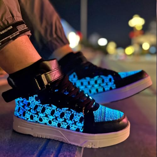 Fiber Optic LED Shoes for Women Men Light Up Sneakers for Adult USB Charging Flashing Luminous Trainers Shoes Women 8.5 /Men 74