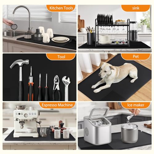 Image of MTRoyaldia Coffee Maker Mat for Kitchen Counter with Tamping Mat, 40x60cm Silicone Coffee Bar Pad, Anti-Slip, Heat Resistant Pad for Espresso Machines, Dinner Plates, Ice Cream Machines