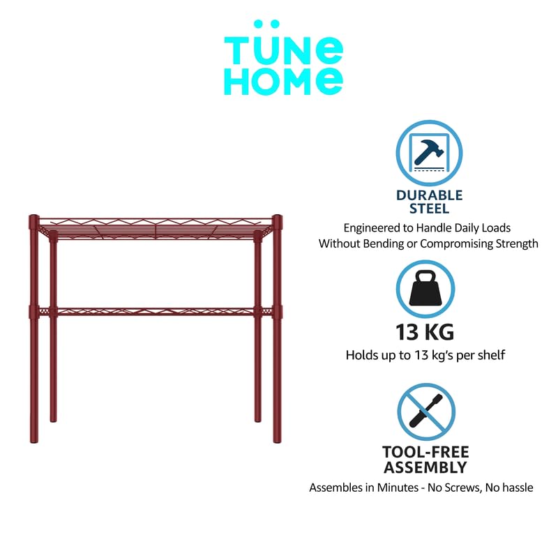 Image of 2-Shelves Microwave Compact Heavy Duty Steel Storage Rack | Multipurpose Shelving Unit for Kitchen, Home & Utility