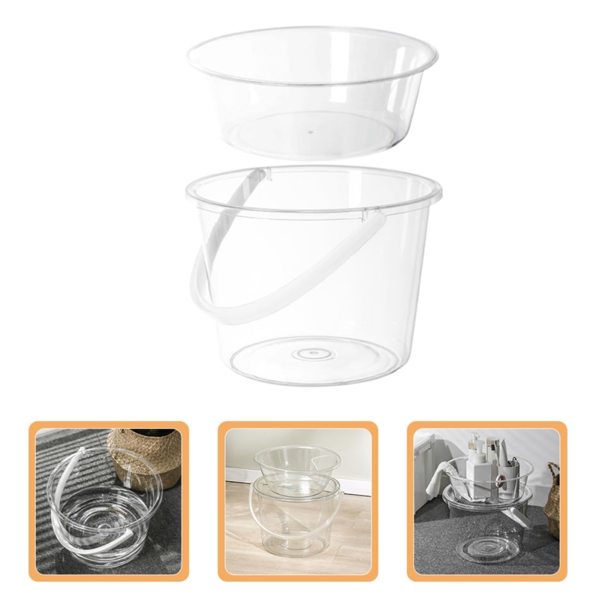 SECFOU Cubo Plástico Resistente y Ligero de Limpieza Transparente Tapa y Asa para Lavar Ropa y Remojar Pies Hogar