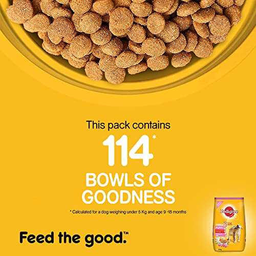 Image of Pedigree Puppy Dry Dog Food, Chicken & Milk, 10 kg, Contains 37 Essential Nutrients, 100% Complete & Balanced Food for Puppies (Pack of 2)