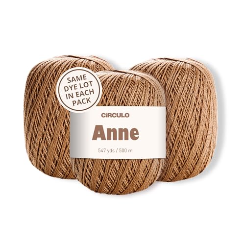 Image of CIRCULO Anne Yarn Pack, 1641 yds for Knitting & Crochet, 3 Balls of 100% Mercerized Brazilian Virgin Cotton, Soft Fingering Weight, Color 7148 Craft