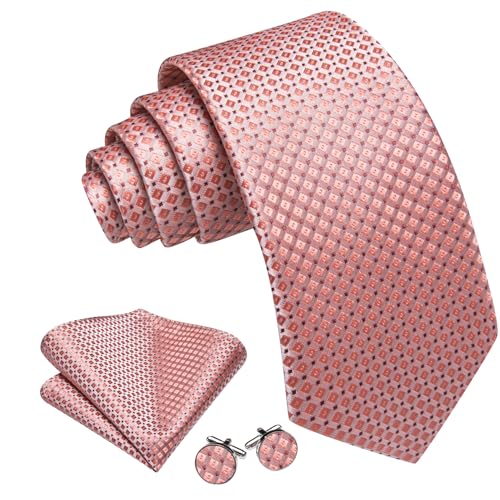 Image of YOHOWA Men Plaid /Striped Ties Set Silk Business Wedding Formal Fashion Necktie and Pocket Square Cufflinks Set