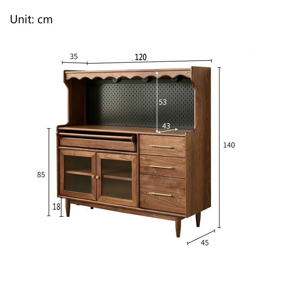 Armadio a buffet Credenza in noce nera per bar ristorante, caffetteria, armadio portaoggetti in stile giapponese, soggiorno, ingresso, corridoio, credenza per mobili decorativi (120 x 45 x 140 cm)