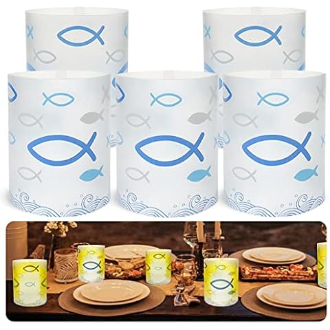 16 Stück Windlicht Fisch Deko, Windlichter Fisch Lichthülle Teelichter Taufe Kommunion Konfirmation Deko Tischdeko für Junge und Mädchen Cover