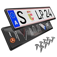 2 Kennzeichenhalter schwarz Österreich - für at 52x12cm - Dezent & gleichbleibender Rand Kennzeichenhalterung Nummernschildhalterung Nummerntafelhalter Wechselkennzeichen Nummerntafelhalterung Auto