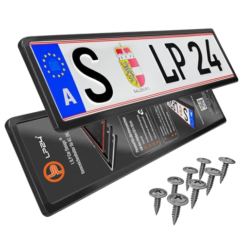 2 Kennzeichenhalter schwarz Österreich - für at 52x12cm - Dezent & gleichbleibender Rand Kennzeichenhalterung Nummernschildhalterung Nummerntafelhalter Wechselkennzeichen Nummerntafelhalterung Auto