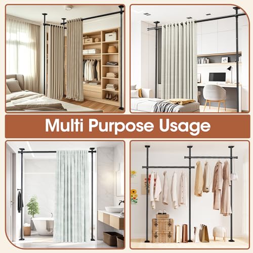 SUNALLY Room Divider for Separation 28-114in(W) Privacy Wall Divider, Black | No Drilling Curtain Rod 4-10ft(H) Adjustable, Floor to Ceiling Room Separator Freestanding Tension Rod for Space Partition - image 7