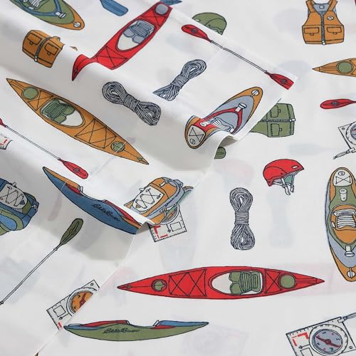 Image of Eddie Bauer - King Sheets, Cotton Percale Bedding Set, Crisp & Cool Home Decor (Kayak Adventure, King)