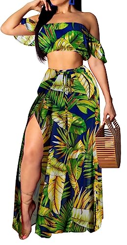 Image of Sexy Two Piece Sets for Women Vacation Elegant Sleeveless Top Long Split Maxi Dress Beach Swimwear