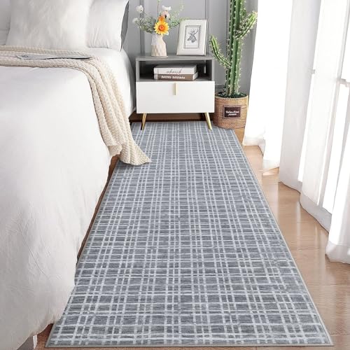 MilleLoom Washable Runner Rug 2x6 Modern Long Entryway Rug Plaid