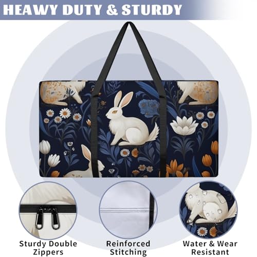 Abstract Rabbit Extra Large Moving Bags Heavy Duty Storage Bags Ethnic Flowers Cloth Wrap Around Handles Double Zipper Reusable Convenient Foldable Storage Tote for Travel Camping Space Save3