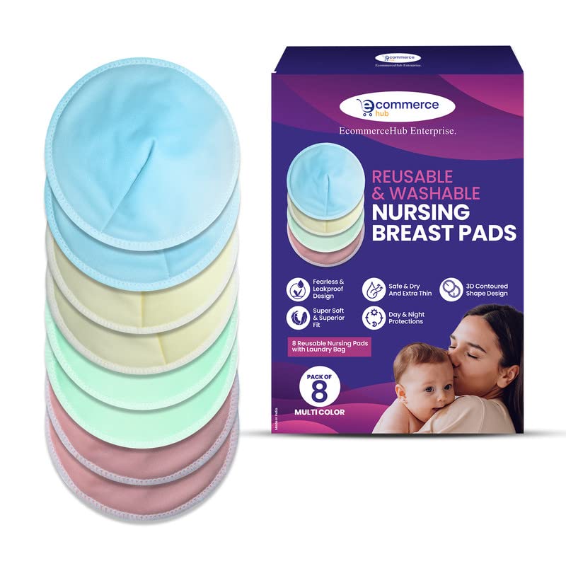 8-Pack Nursing Pads Reusable,Washable ,Absorbent,3D Contoured Shape,Discreet Fit,Leakproof Design,Soft Pads For Breastfeeding Mothers,Variety Pack,Milk Pad, Feeding Cotton pad, Multicolor
