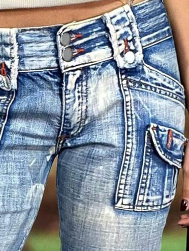 Flamingals Women's Capri Cargo Jeans Mid Waisted Stretchy Summer Skinny Wash Flap Pocket Denim Pants4