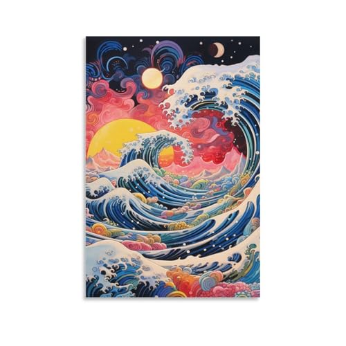 Olas al estilo japonés cuadros decoracion nitidez en lienzo 50x75