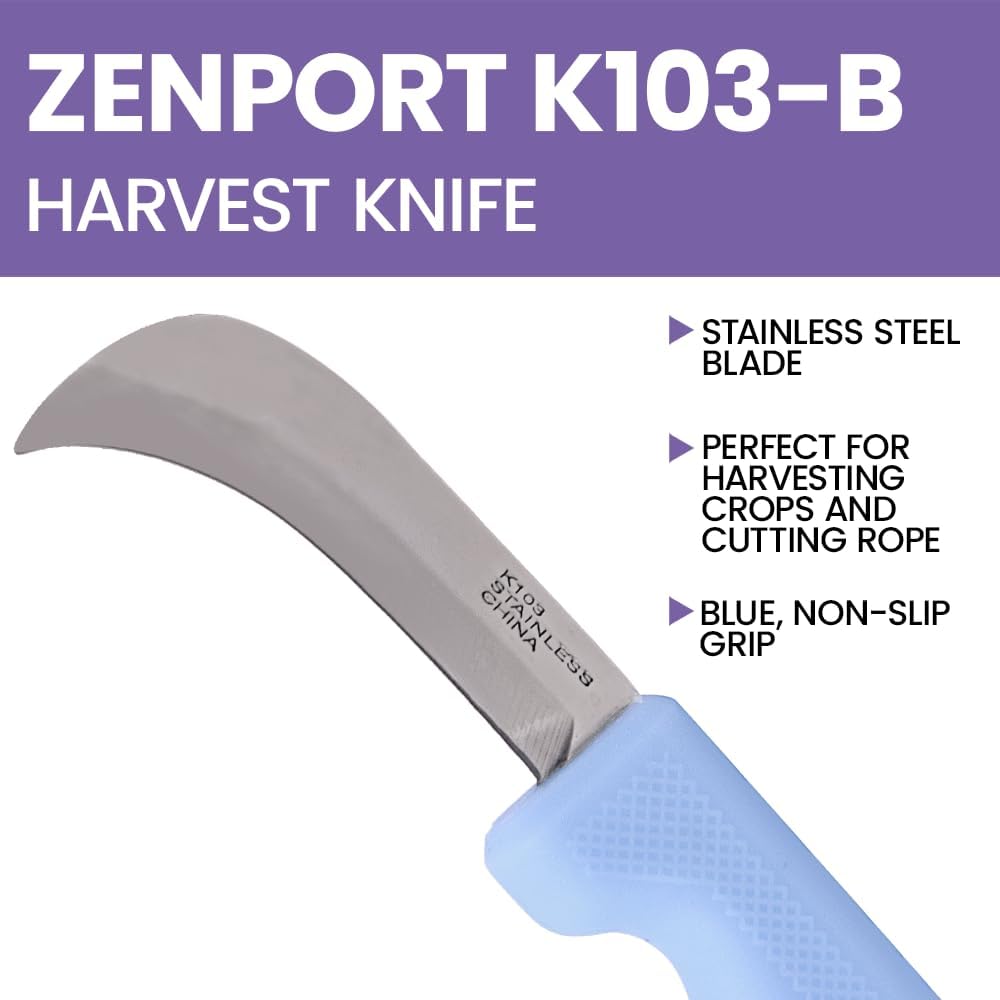 Zenport K103-B-24PK of Knives, Blue Straight 3-inch Blade Harvest/Landscape Knife, 24-Pack