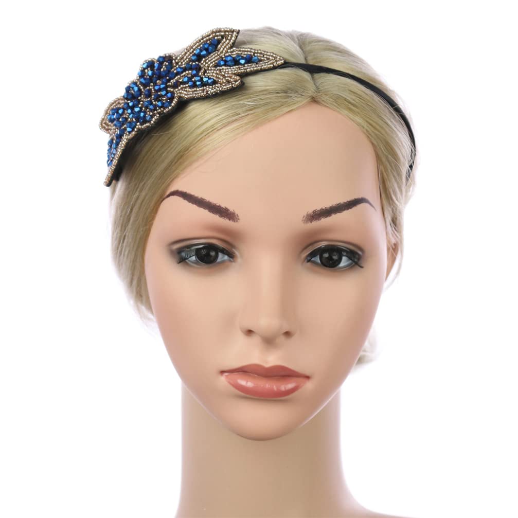 Beaupretty Retro 1920s Hairband Flapper Headpiece with Leaf Design, Rhinestone Beadwork for Women's Theme Party