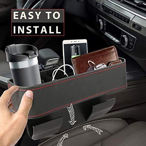 Jeteven Car Seat Gap Filler, 2 Pack Multifunctional Car Seat Organizer, Console Side Pocket Storage Box with Cup Holder, Upgraded Organizer Between Front Seats for Cellphones, Wallets - Thumbnail 2