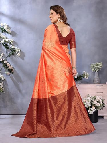 Image of Sidhidata Women's Soft Banarasi Silk Floral Zari Woven Design Saree With Unstitched Blouse Piece