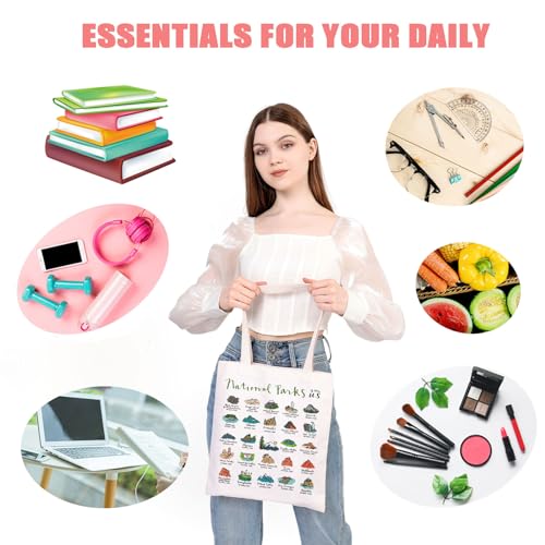 MEIKIUP USA National Parks Tote Bag Nature Lover Gift Outdoor Adventure Mountain Gift Hiker Biker Camper Gift for Her 7