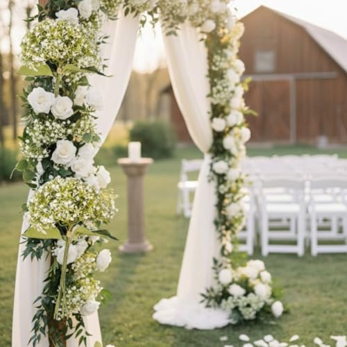 Image of SATYAM KRAFT Pcs Bunch Artificial Dahlia Flowers - 7-Stem Faux Floral Bouquet for Home & Office Decor, Wedding, Party Decoration,Realistic Fabric Flower Arrangement (1, White)