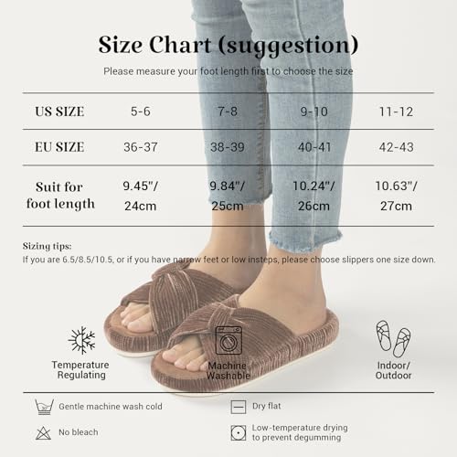 Image of Chantomoo Slippers for Women Memory Foam House Bedroom Corduroy Bow Crossbands Slipper Shoes Comfy Trendy Gift Slippers
