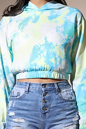 Image of Leriya Fashion Tops for Women | Stretchable Lycra Tie-Dye Print Hoodie Neck Short Western Tops for Girls | Hoodies with Loose Fit Ladies Top | Perfect for Casual | Travel