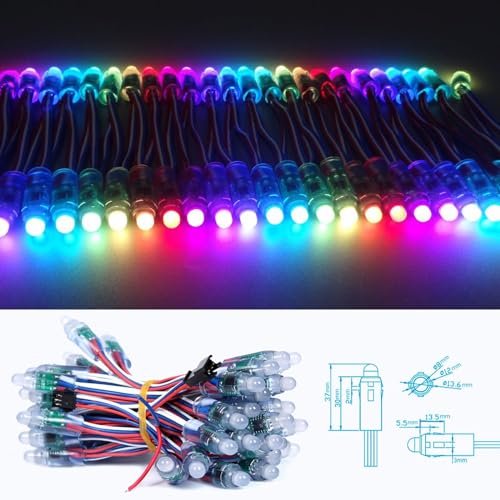 Image of Ruirui 50pcs /Set DC12V 12MM WS2811 RGB Pixels Digital Individually Addressable Diffused Round LED String Lights Waterproof Full Color